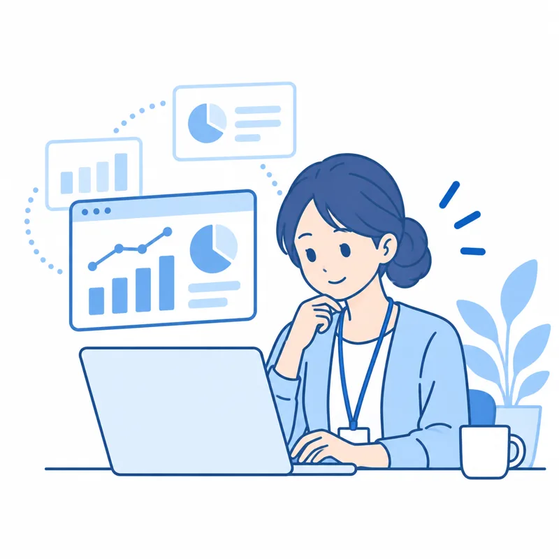 保健師が自宅でオンラインで結果を確認しているイラスト